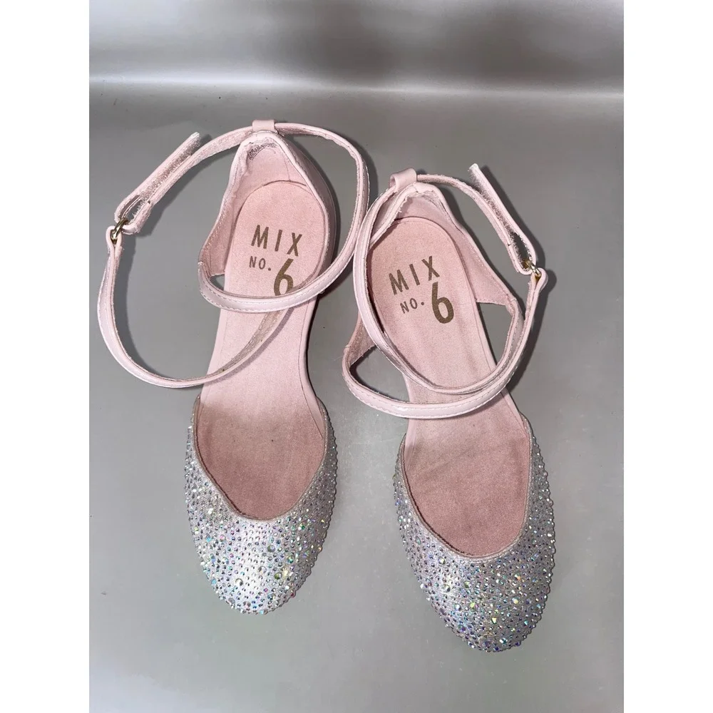 Mix No. 6 Tiffany Kids Pink Rhinestone Wedge‎ Ankle Strap Dress Shoes Size 1M
